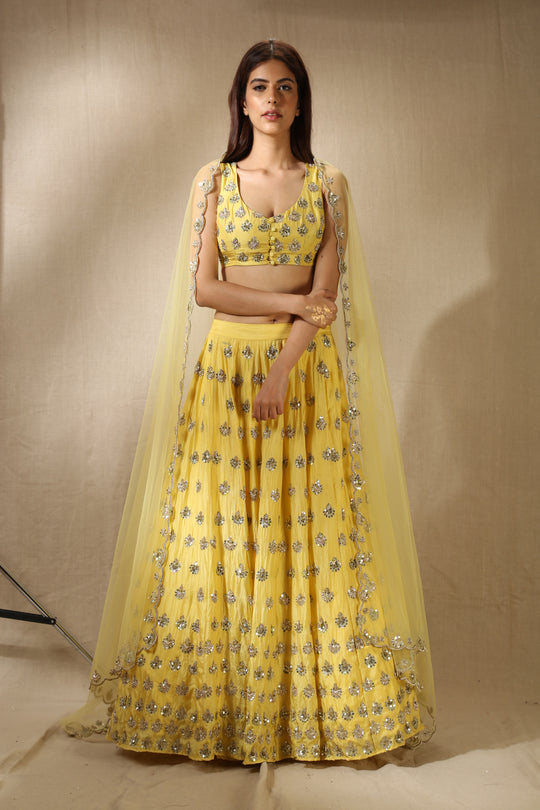 Yellow Silk Gota Patti Work Lehenga Set