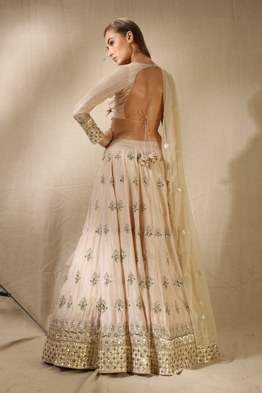 Rose Pink Silk Thread Work Lehenga Set