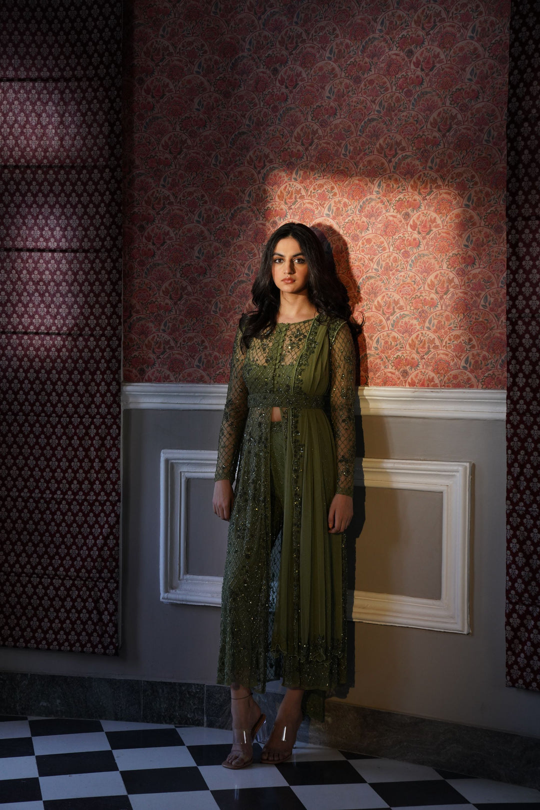Shop Olive Green Front Open Jacket Set Online Astha Narang Shop Olive Green Front Open Jacket Set Online Astha Narang