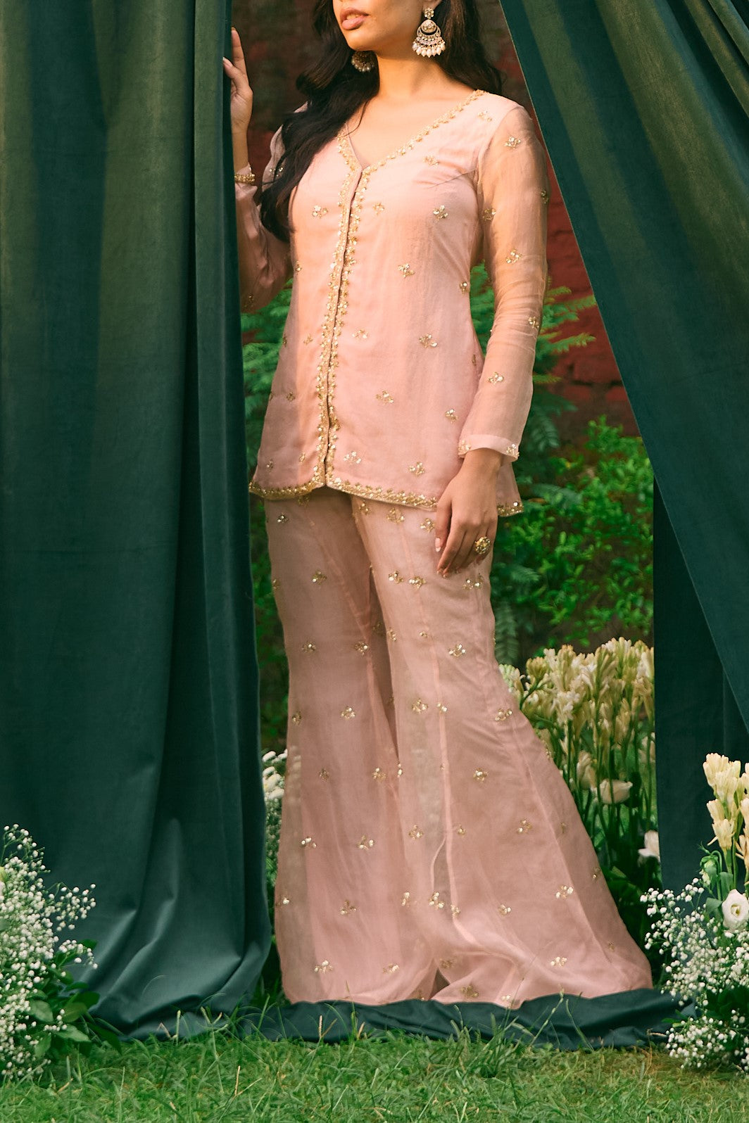 Shop Pink Organza Silk Kurti With Pant Set Online Astha Narang