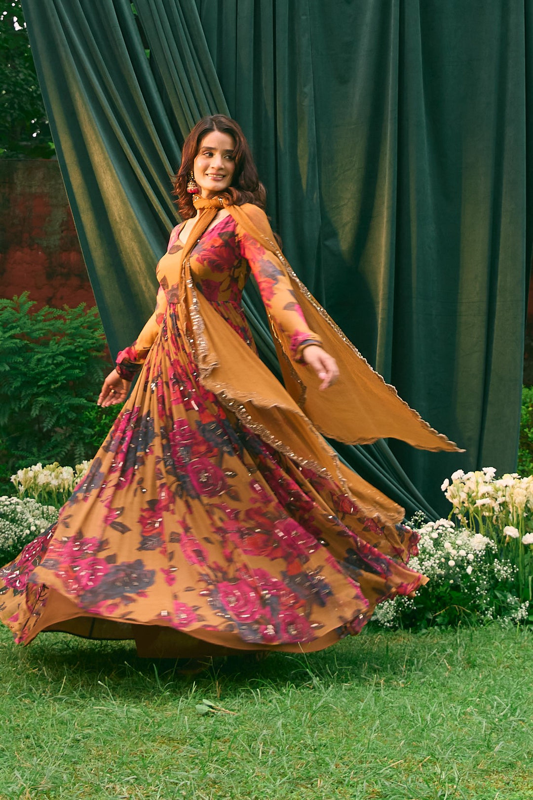 chiffon floral anarkali dress Royal Blue Bandhani Printed Chiffon Anarkali Suit Set (48-RoyalBlue-AFNKB)