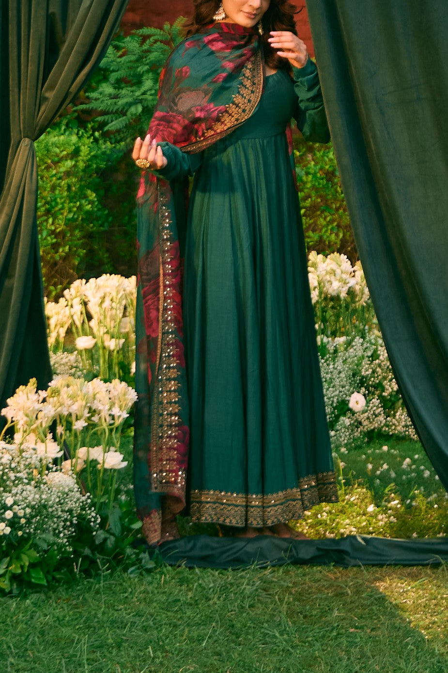 Shop Teal Green Chanderi Silk Anarkali Set Online | Astha Narang Shop Teal Green Chanderi Silk Anarkali Set Online | Astha Narang